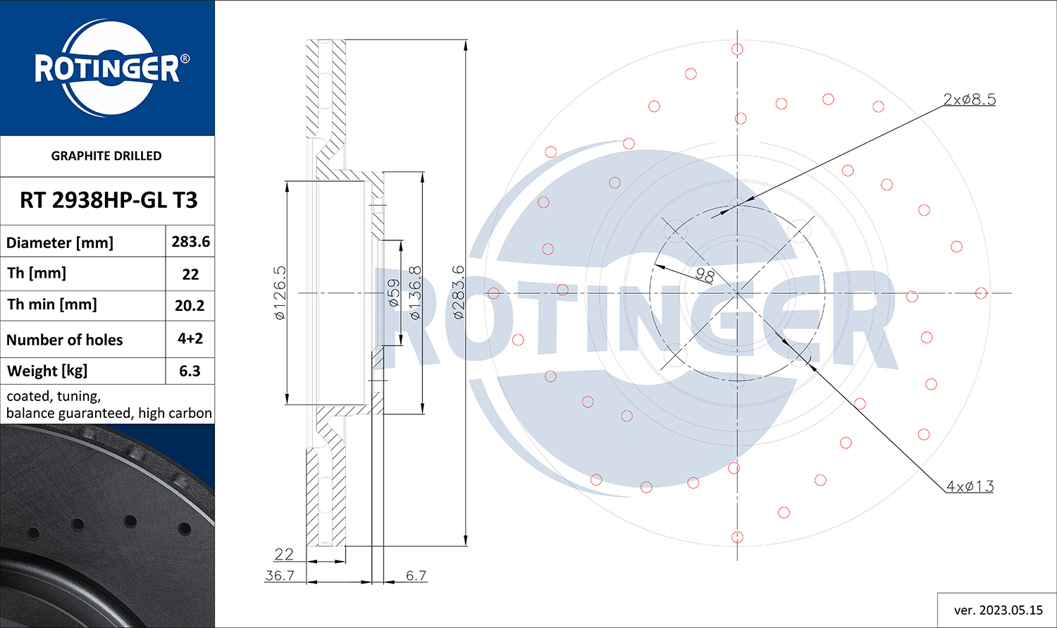 ROTINGER Féktárcsa, mind RT2938HP-GLT3_ROT